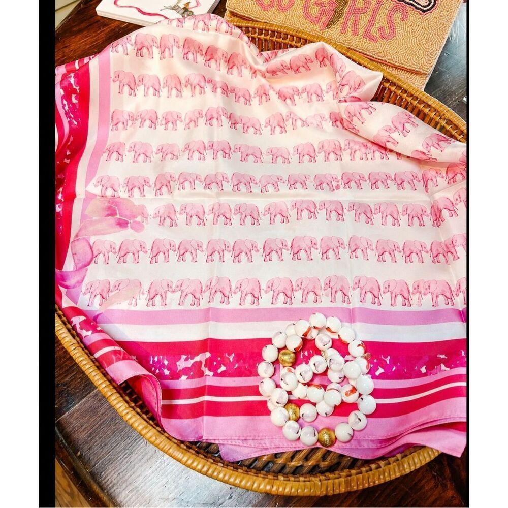 Brooke Wright Pink Elephant Silk Scarf | Preppy Southern Chic Equestrian-Inspire